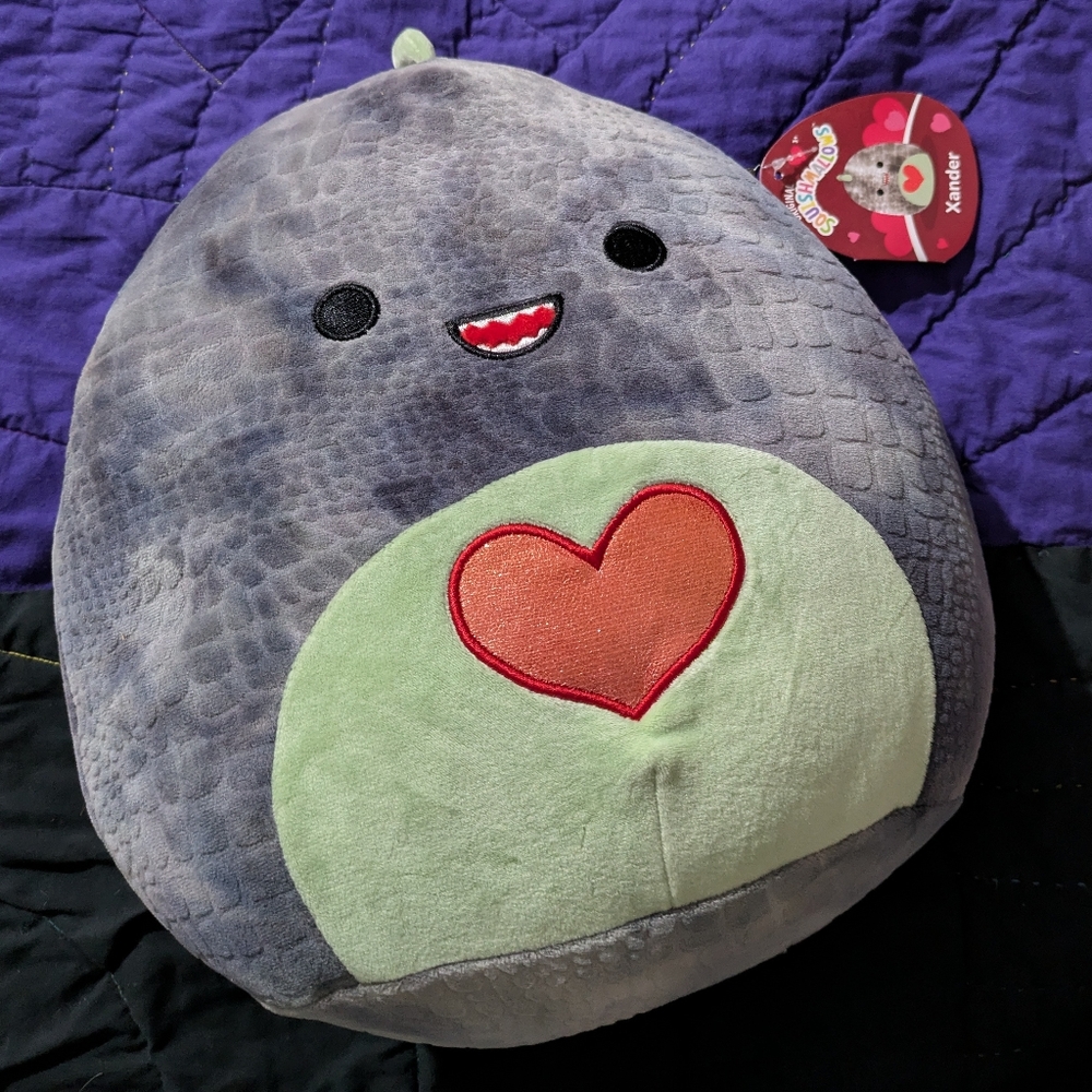 Textured Valentine Dino Squishmallow with heart 12in
